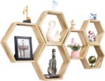 Hexagonal Floating Shelves Wall Mounted Set of 6 Wooden Hexagon Shelves Farmhouse Storage Honeycomb Wall Shelves Hexagon Hanging Shelves Rustic Geometric Wall Shelf for Nursery Bedroom Living Room