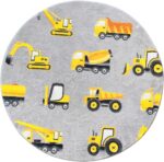 Poowe Round Construction Trucks Kids Area Rug Soft Fluffy Kids Construction Rugs for Playroom Nonslip Digger Nursery Rug for Boys Room,4FT - Image 2