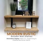 Double Rustic Wooden Shelves Wall-Mounted Shelf with Seated Double Black L Brackets, Made from Solid Timber - Ideal for Kitchen Living Room Decor (100cm) - Image 5