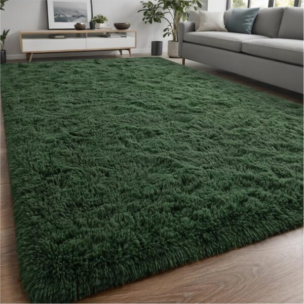 Larhom Fluffy Area Rugs for Living Room Bedroom, 4x6 Dark Green Ultra Soft Plush Fuzzy Rug, Anti-Skid Indoor Carpet Nursery Rugs for Kids Room Home Decor, High Pile, Non-Shedding - Image 2
