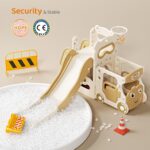 Kids Slide,4 in 1 Indoor Kids Slide,with Basketball Hoop, Basketball,Car head storage,1950mm Extra Long Slide,for Ages 18-36 Months(Beige-Brown) - Image 5