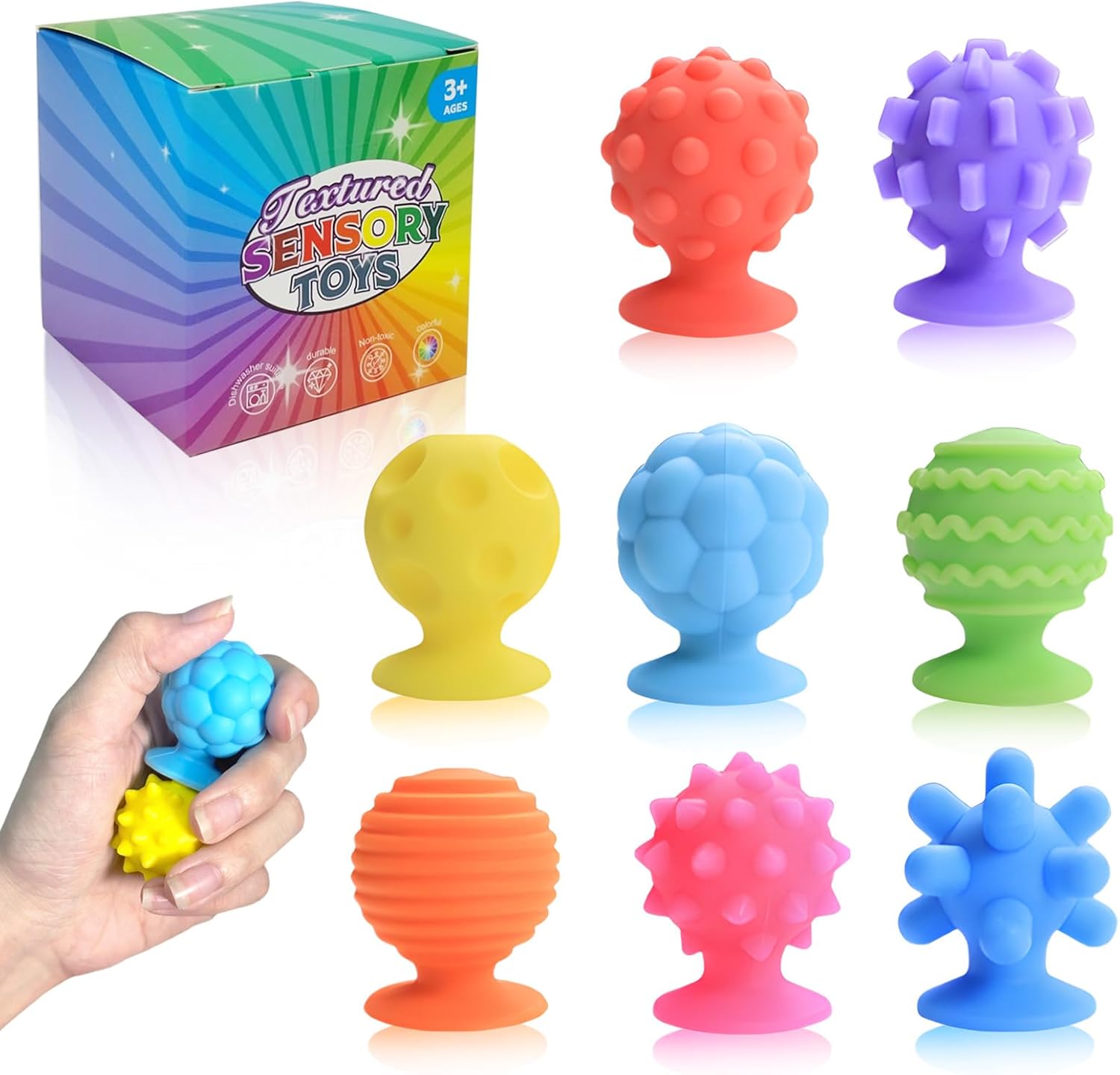 71W47SyNhDL._AC_SL1500_.jpg Baby Bath Toys Sensory Fidget Toys for 1 2 3 4 5 6 Year Old, 8 pcs Baby Suction Toys, Silicone Toys Mold Free Bath Toys, Sensory Toys for Toddler Travel and Bath Time - Image 1