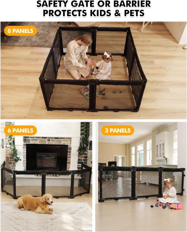 derimkcoa 210cm Extra Wide Baby Gate Playpen with Heat-Resistant Mesh, Dog Gates for Stairs Doorways, Foldable Safety Gates for Kids & Pets, Baby Fence Barrier Indoor/Outdoor, 6-Panels,70cm Tall - Image 2