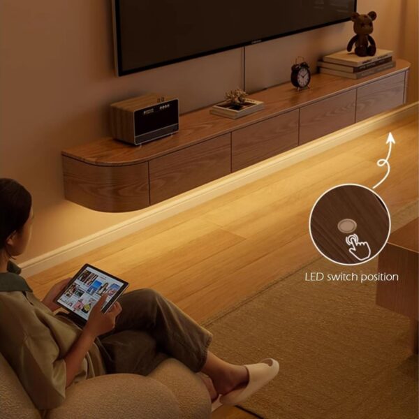 Floating TV Unit，The TV stand cabinet with LED lights, wall-mounted TV console with side cabinets and 2 drawers, entertainment media center, and large storage shelf under the TV(180*20*30cm) - Image 2