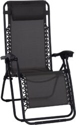 Outsunny Zero Gravity Chair Metal Frame Texteline Armchair Outdoor Folding and Reclining Sun Lounger with Head Pillow for Patio Decking Gardens Camping, Black