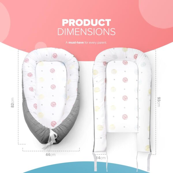 kidoola Newborn Baby Nest Lounger with Memory Foam Base, 100% Cotton, Washable, Safe and Breathable Fabric 0-12 Months Unisex Ideal for Home, Travel & Baby Essential Gift (Circles) - Image 2