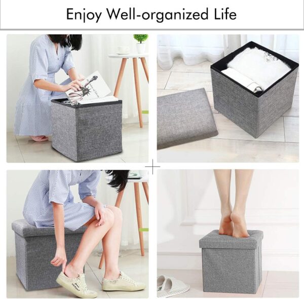 Cosaving Folding Ottoman Stool Storage Ottoman Seat Footstools with Storage Ottoman Storage Cube Storage Box Toy Chest Storage with Lid for Space Saving 30x30x30 cm, Grey… - Image 6
