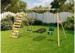 Rebo® Wooden Swing Set with Up and Over Climbing Wall - Skye Green | OutdoorToys | Baby Seat, Boat Seat, Sturdy Wooden Construction, Pressure Treated Timber - Image 6