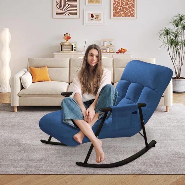 Modern Reclining Rocking Chair for Bedroom Padded Seat Recliner Reading Chair with Rocking Function Indoor Outdoor Lounge Glider Chair for Living Room - Image 5