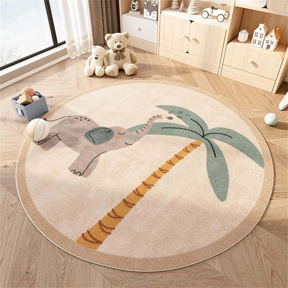71XHEGAVLML._AC_SL1000_.jpg Round Area Rugs Fluffy Carpets Nursery Area Rug Crawling Play Mat for Children Toddlers Bedroom Shaggy Decor for Teenage Rug for Bedroom Living Room Anti-Skid Cartoon Lion (Brown, 120cm) - Image 1