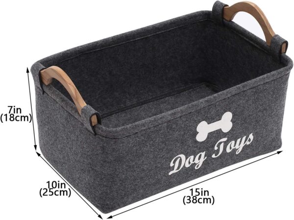 Geyecete dog toy basket storage Bins - with Wooden Handle,Collapsible Pet Supplies Storage Basket puppy toy box storage Basket/Bin Kids Toy Chest Storage Trunk(Grey) - Image 7