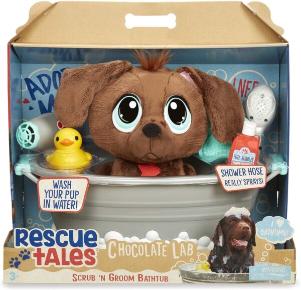 Rescue Tales Scrub 'n Groom Bathtub Playset with Chocolate Lab Plush Pet Toy - Image 6