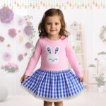 Trsenvrml Baby Girls Easter Dresses for Kids Cotton Long Sleeve Bunny Dress Toddler Causal Plaid Dresses - Image 3