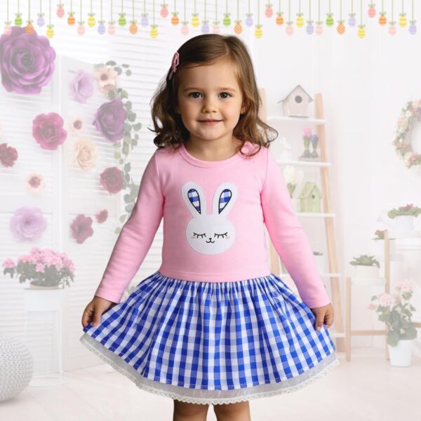 Trsenvrml Baby Girls Easter Dresses for Kids Cotton Long Sleeve Bunny Dress Toddler Causal Plaid Dresses - Image 3