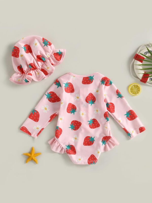 SANSIWU Toddler Baby Girls One Piece Swimsuit Zip Rash Guard Swimwear Ruffled Long Sleeve One Piece Cute Swimming Bathing Suit - Image 3