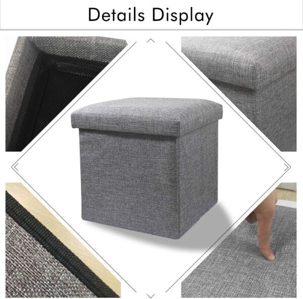 Cosaving Folding Ottoman Stool Storage Ottoman Seat Footstools with Storage Ottoman Storage Cube Storage Box Toy Chest Storage with Lid for Space Saving 30x30x30 cm, Grey… - Image 10