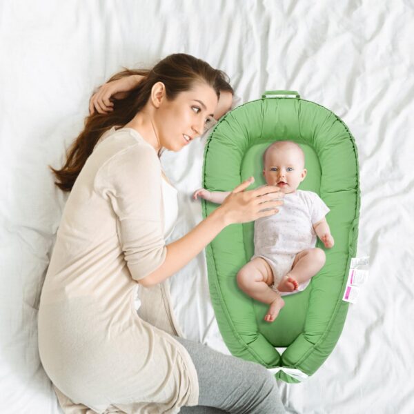 Baby Lounger for Newborn, Infant Lounger for 0-24 Months, Co Sleeper for Girls Boys, 100% Cotton Soft Adjustable Baby Floor Seat for Travel, Portable Baby Nest Lounger(Light Green) - Image 6