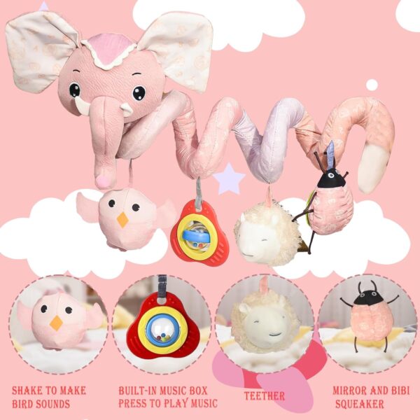 Coriver Pram Toys, Spiral Pram Toys for Babies, Baby Spiral Activity Hanging Toys with Music Box, Baby Toys for Car Seat Stroller Cot, Baby Pram Toys for Newborn 0 3 6 Months-Pink - Image 3