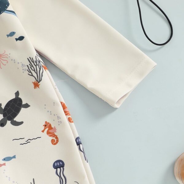 XIXIMAON Toddler Boy One Piece Swimsuit Marine Animal Print Half Zipper Long Sleeve Bathing Suit Kids Rash Guard Newborn Baby Boy Swimwear with Hat - Image 4