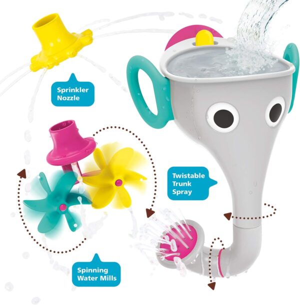Yookidoo FunEleFun Fill ‘N’ Sprinkle Bath Toy. An Elephant Trunk Funnel Toddlers Play with 3 Interchangeable Trunk Accessories That Spins, Twist and Sprinkle, Promotes Kids STEM-Based Learning (Grey) - Image 3