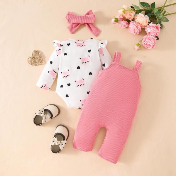 QUNERY Baby Girls Clothes Floral Tops Bodysuit Bear Dungarees Adjustable Overalls Outfits Set - Image 2