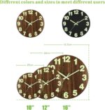 Plumeet Night Light Wall Clock, 12 Inch Wooden Glow in the Dark Clock for Bedroom, Silent Lighted up Wall Clock Luminous Numerals and Hands, Battery Operated for Living Room/Kitchen, Brown - Image 7