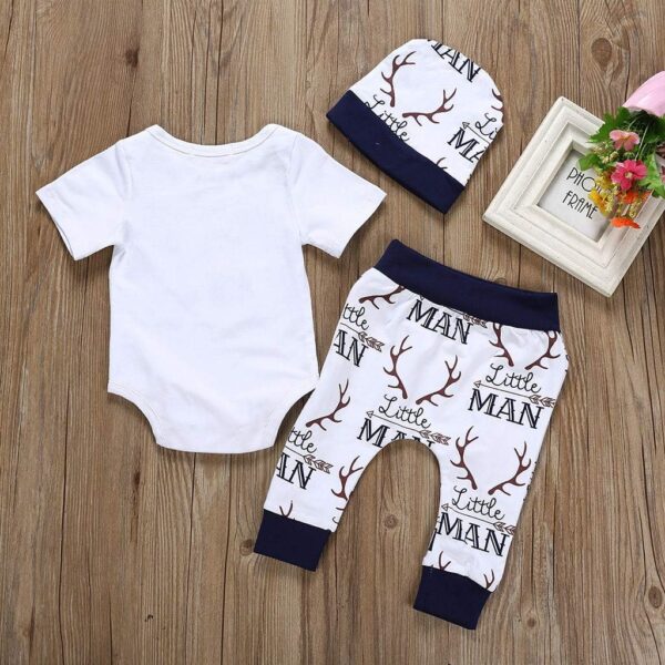 Baby Boys Girls Pajamas Sets Toddler Kids Short Sleeve Romper Tops Shirt Jumpsuit +Bloomers Pants +Hat Summer 3Pcs Outfits Clothes Set Newborn Summer Sleepwear Nightwear for 0-18 Months - Image 3