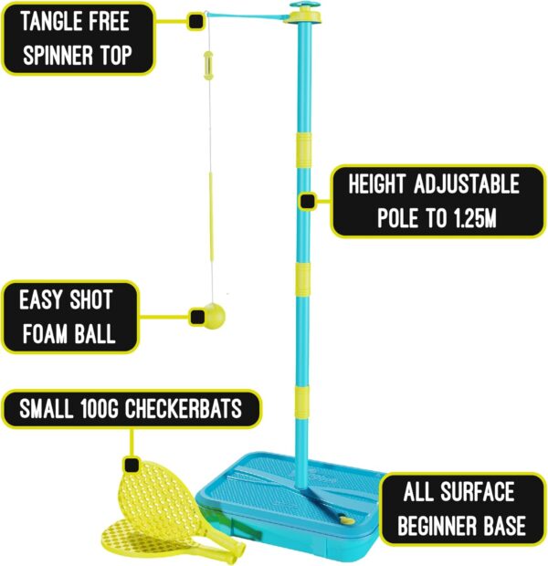 Early Fun All Surface Junior Swingball Set, For ages 3+, Introduction to Swingball, Foam Ball and little hands bats, Tangle Free Top Spinner, All Surface Base, Blue and Yellow, 36 x 46 x 10 cm - Image 3