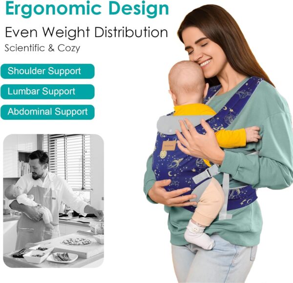 YooxArmor Baby Carrier Newborn to Toddler, Ergonomic Adjustable Toddler Carrier for 7-33 Lbs, Cozy Lightweight Infant Carrier with Neck Support, Baby Holder Carrier with Lumbar Support for Mom Dad - Image 2
