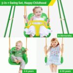 FUNLIO Toddler Swing with 4 Sandbags, Heavy-Duty Kid Swing with Safety Harness for Garden, Indoor Swing for Baby with Folding Metal Stand, Outdoor Play Equipment for Children - Light Green - Image 3