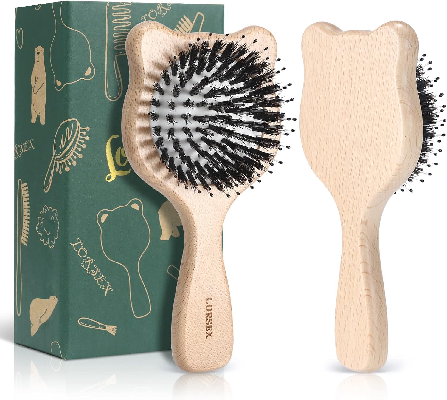 71Z7ePiczNL._AC_SL1500_.jpg LORSEX Hair Brush Baby Bear Brush for Kids, Mini Travel Hair Brushes with Boar & Nylon Bristle for for Women Men Detangling, Defrizz, Distribute Oil (Original Beech) - Image 1