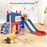 Krovtoy Christmas Elk Theme Toddler Slide,Toddler Slide Freestanding with Basketball Hoop, golf set,Baby Slide Playground Equipment,for in/outdoor use (Blue Red-6 in 1) - Image 9