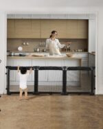 derimkcoa 210cm Extra Wide Baby Gate Playpen with Heat-Resistant Mesh, Dog Gates for Stairs Doorways, Foldable Safety Gates for Kids & Pets, Baby Fence Barrier Indoor/Outdoor, 6-Panels,70cm Tall