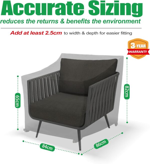 F&J Outdoors Garden Chair Covers Waterproof UV Resistant Windproof Heavy Duty Durable Outdoor Chair Covers Dining Chair Adirondack Chair Cover, Grey, 84x86x65/82cm - Image 2