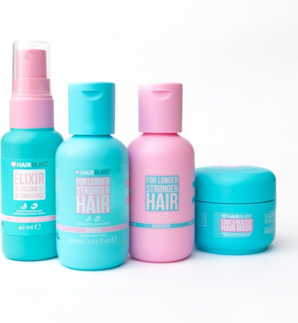 HAIR BURST Travel Gift Set - Mini Shampoo & Conditioner Set, Nourishing Mask and Volumising Elixir for Longer, Stronger and Healthier Hair Perfect for Travelling and Gifting - Image 2