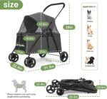 AESRAOU Dog Travel Stroller with 4 Heavy Duty Wheels, Foldable Pet Stroller with Adjustable Handle - Double Doggie Capacity Jogger Wagon with Back Front Door for Small Medium Dogs (Black) - Image 2