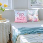 Bonhause Mermaid Tail Cushion Covers 45 x 45 cm Starfish Seashell Decorative Throw Pillow Covers Pink Purple Pillowcases for Kids Girls Bedroom Nursery Room Home Decor Set of 2 - Image 3