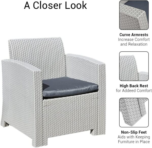 Trueshopping Rattan Armchair Garden Furniture Chair in Grey with Cushion Outdoor Furniture for Patio, Conservatory, Home & Decking Single 1 Seater Chairs - Image 2