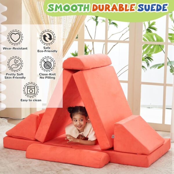 jela Kids Couch Large, Floor Sofa Modular Funiture for Kids Adults, Playhouse Play Set for Toddlers Babies, Modular Foam Play Couch Indoor Outdoor (56.7"x28.3"x17.3", Coral) - Image 6