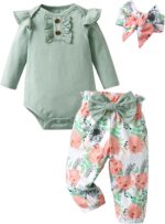 Zoputey Baby Girl Clothes Long Sleeve Tops Solid Colour + Floral Pants Outfit Set