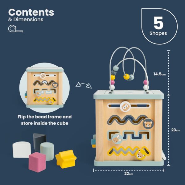 Bigjigs Toys Wooden Activity Cube - FSC® Certified Busy Centre With Shape Sorter & Bead Maze, Sustainable Sensory Toys For 1 Year Old, 22cm W x 23cm H - Image 4