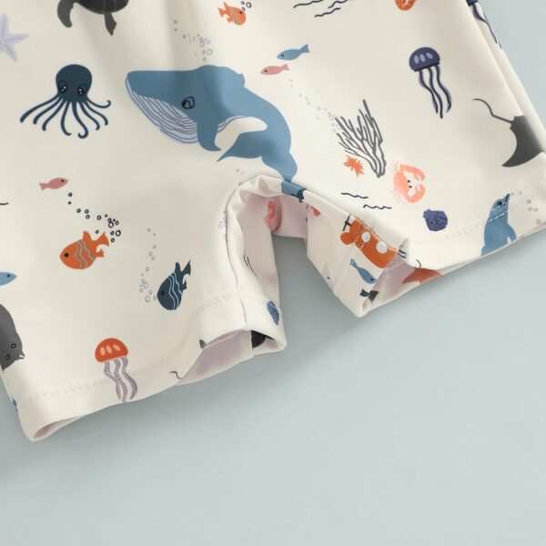 XIXIMAON Toddler Boy One Piece Swimsuit Marine Animal Print Half Zipper Long Sleeve Bathing Suit Kids Rash Guard Newborn Baby Boy Swimwear with Hat - Image 5