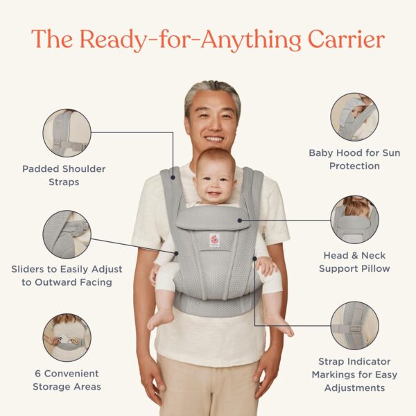 Ergobaby Omni Deluxe All-in-One Baby Carrier for Newborns from Birth up to 20kg, Ergonomic 4-Position mesh Baby Carrier Back Carrier Baby Carrier Travel System, Pearl Grey - Image 7