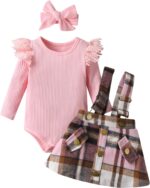 Derouetkia Infant Baby Girl Clothes Long Sleeve Romper + Suspender Skirt Baby Girl Dress Outfits Set