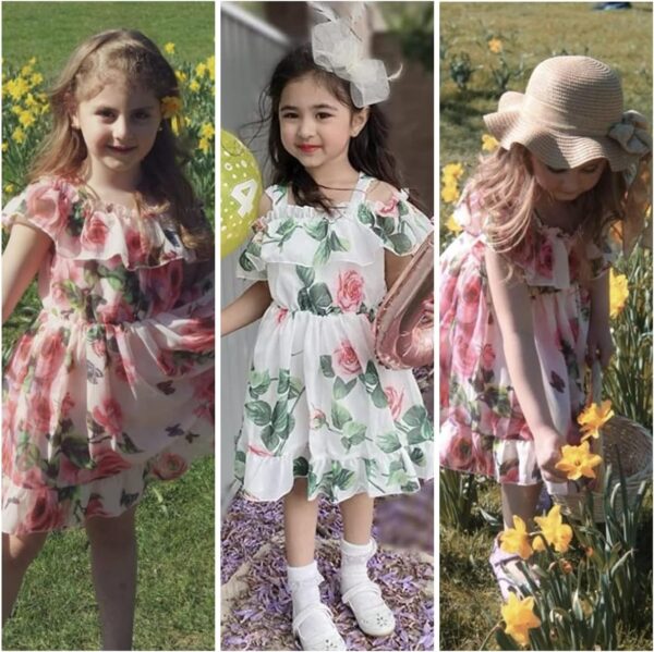 PythJooh Baby Girl Summer Off-Shoulder Flower Dress Toddler Girl Chiffon Floral Princess Dresses for 6Months to 5Years - Image 2