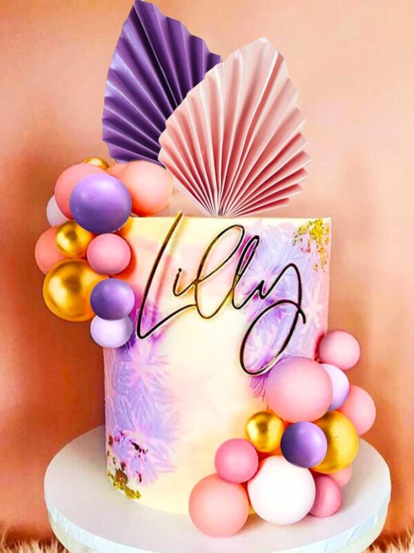 JeVenis 27PCS Purple Pink Cake Decorations Purple Pink Palm Leaves Cake Decoration Balls Cake Decoration for Wedding Baby Shower Birthday - Image 5