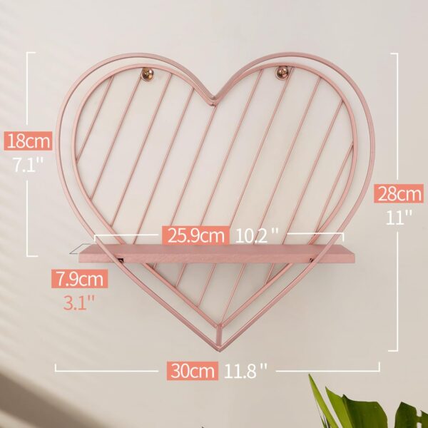 SUMGAR Floating Shelves Rose Gold Heart Shelf for Wall Mounted Pink Bathroom Bedroom Living Room Decorative Organiser Display & Storage Unit - Image 5