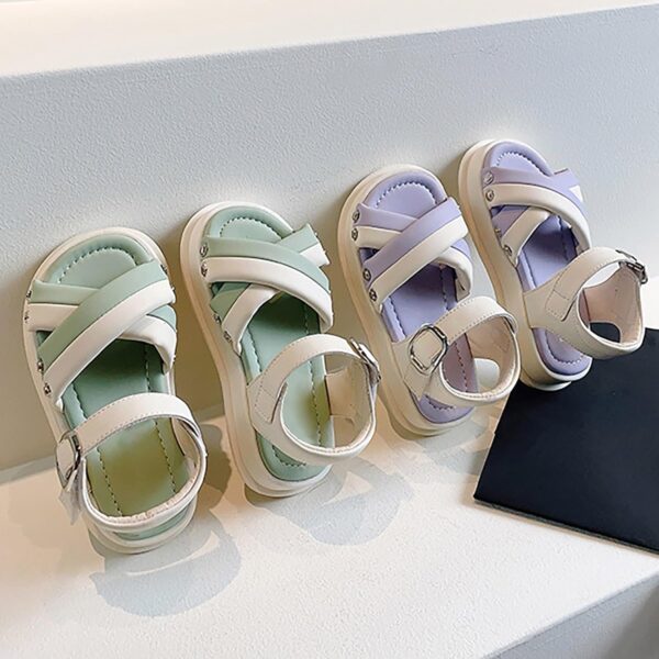 infant slippers 0 3 months Girls Open Toe Color Blocking Princess Sandals Soft Bottom Shoes Casual Beach Vacation Sandals infant slippers 0 3 months - Image 5