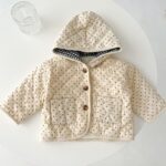 De feuilles Newborn Baby Boys Girls Quilted Hooded Coat Jacket Winter Warm Fleece Lining Button Down Outwear with Polka Dot Print - Image 2