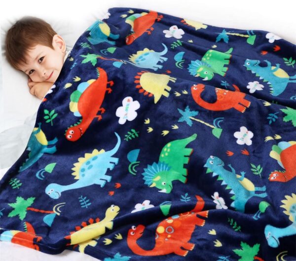 Edcooy Dinosaur Blanket for Boys, Kids Dinosaur Throw Blanket for Boys and Girls, Fluffy Cozy Dinosaur flannel Blanket with Vibrant Colors Cute Design, Soft Warm Throw Blanket (100 x 130cm, Blue)… - Image 9